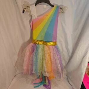 rainbow unicorn wings kids girls costume size XL with rainbow headband horn